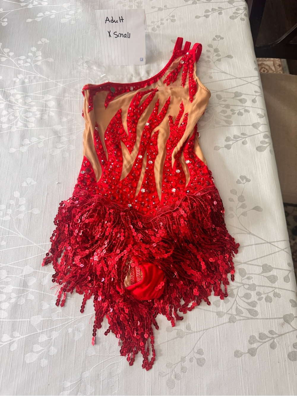 Glamour Jazz Red Sequin Flame Fringe Dance Costume